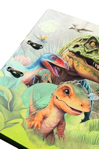 Herma 20079 Folder A4 Dino World, Pack of 5, 7 cm Wide, Cardboard Folder with Inner Print for School and Office, Sturdy Children's Ring Binder Made of Cardboard for Boys and Girls
