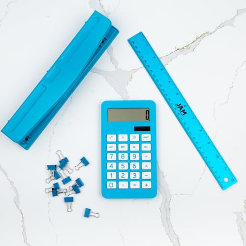 JAM PAPER Desktop Calculator - 10 Digit LCD Display - 3 3/4 x 6 3/4 Inches - Blue - Bulk 10/Pack