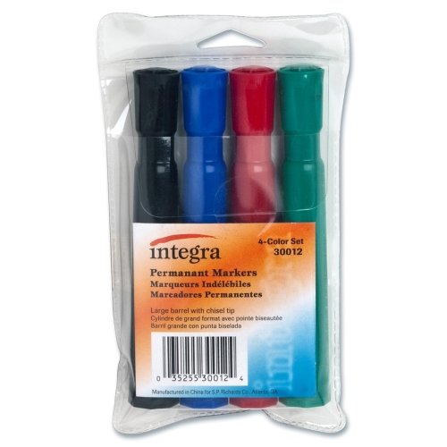 Wholesale CASE of 25 - Integra Permanent Chisel Markers-Permanent Marker, Chisel Tip, 4 Color Set, BK/RD/BE/GN