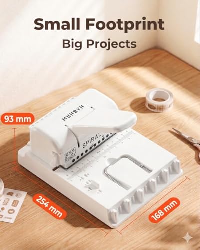 MUNBYN Multi Binding Machine, Mini Book Binding with 2 Detachable Heads(Round & Square), Great for Home, School, Office​- DIY Small Book Binder for Notebooks, Calendars, Albums, Journals, White