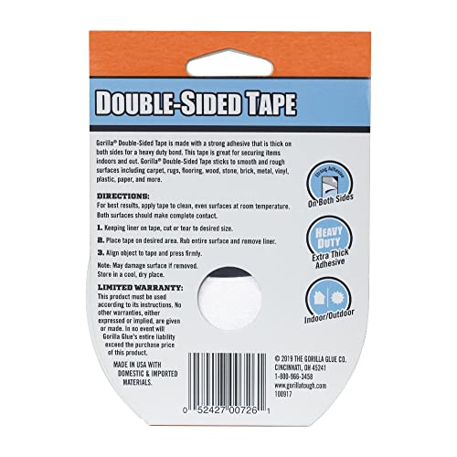 Gorilla Double-Sided Tape, 1.41" x 8 yd, Gray, (Pack of 6)