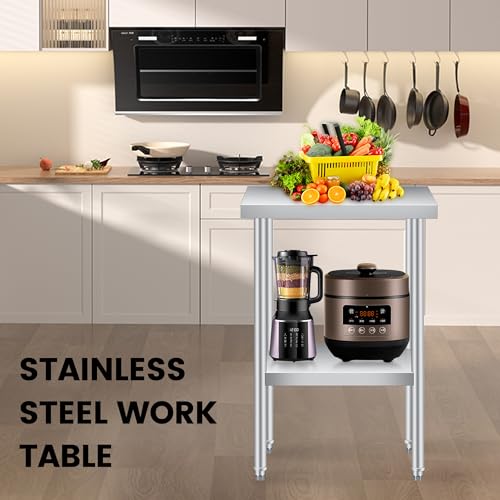 Stainless Steel Prep Table 24 x 12 inch, Heavy Duty Commercial Kitchen Table with Storage Shelf, Food Prep Worktable for Outdoor Use, Rust-Resistant & Easy to Clean, for Restaurants, Hotels, Workshops