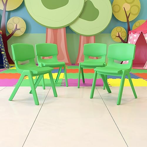 Flash Furniture 15.5 in Plastic Stackable School Chair, Green, 4-Pack