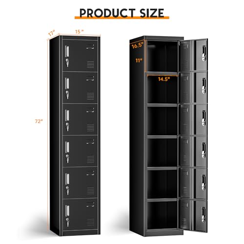 INTERGREAT 6-Door Metal Employee Lockers for Office, School & Gym,Steel Locker for Employees,Black
