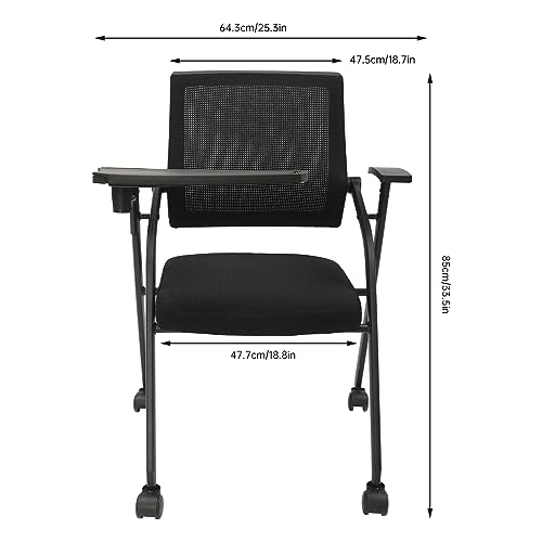 Zetiydrraq Office Conference Room Chair, Foldable Office Chairs with 4 Wheels with Tablet, Chair Mesh Guest Nesting for Schools, Meeting Rooms, Conference Halls, Guest Halls, Black