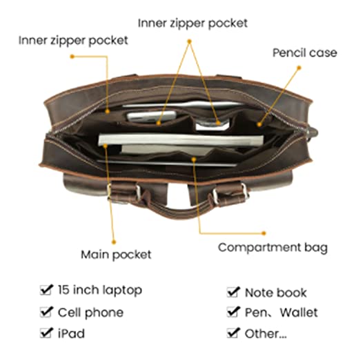 Men's Shoulder Bags Vintage Men's Cow Genuine Leather Briefcase Crazy Horse Leather Messenger Bag Male Laptop Bag Men Business Travel Bag,C