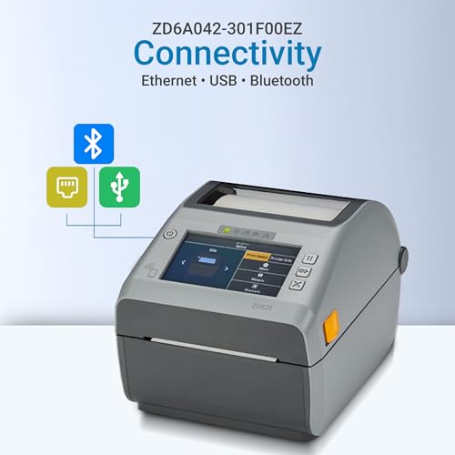 ZD621 Thermal Transfer Desktop Label Printer for 4x6 Shipping Labels & Barcodes, 8 IPS Speed, 203 DPI, USB, Ethernet, Serial Connectivity for Network Printing - ZD6A042-301F00EZ