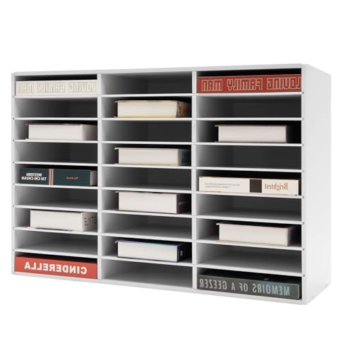 KSSTEVNBD Literature Organizer Adjustable 27 Compartments Desktop File Sorter Mail Center Paper Storage Organizer Student Mailboxes for Classroom Home(White)/White