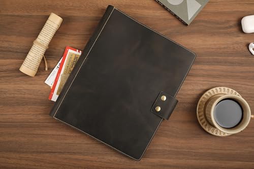 Handmade Leather Music Folder, Sheet Music Binder Personalized Music Holder, Leather Binder 3-Ring for 8.5x11 Music Sheet with Clear Sheet Protectors, Grey