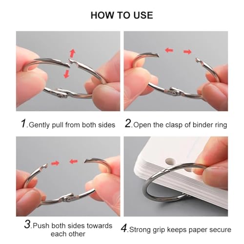 Binder Rings 50Pcs 32-80mm Assorted Sizes Metal Loose Leaf Book Binder Rings for Diary Scrapbooks Albums Flashcards Curtain Documents(80mm)