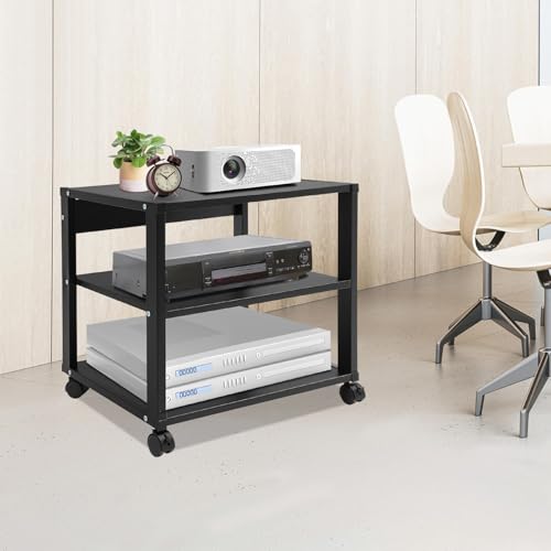 Eleeferri 3-Tier AV Media Stand on Wheels, Stereo Equipment Rack with Lockable Casters & Open Shelves, Heavy Duty 88LBS Capacity for Home Studio Recording Room, Black