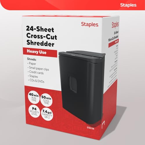 Staples 24-Sheet Cross-Cut Paper Shredder, High-Capacity, Black