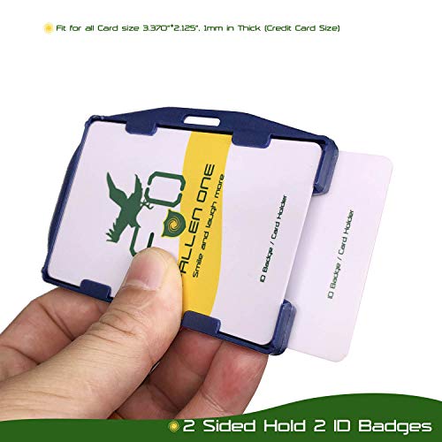 Fallen One 50 Pack ID Badge Holders Double Sided Plastic ID Card Holder, Horizontal and Veritcal Style, Hold 2 Cards, Navy Blue