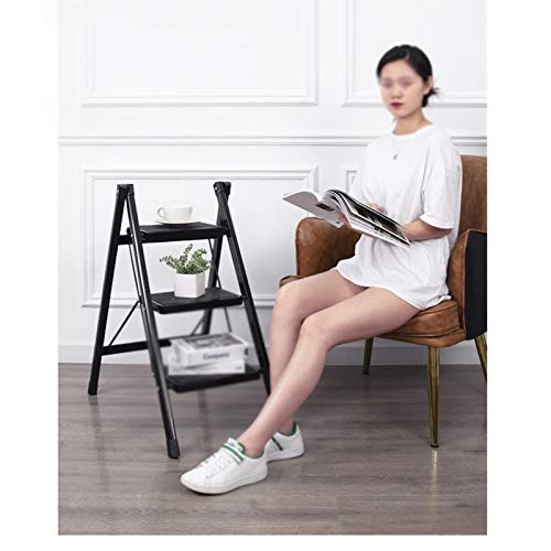 FLYIFE Step Stool Thicken Aluminum Alloy Folding Steps, Home 2 Step Ladder Kitchen Balcony Metal Stepladder Stool/White/40X48X58.5Cm