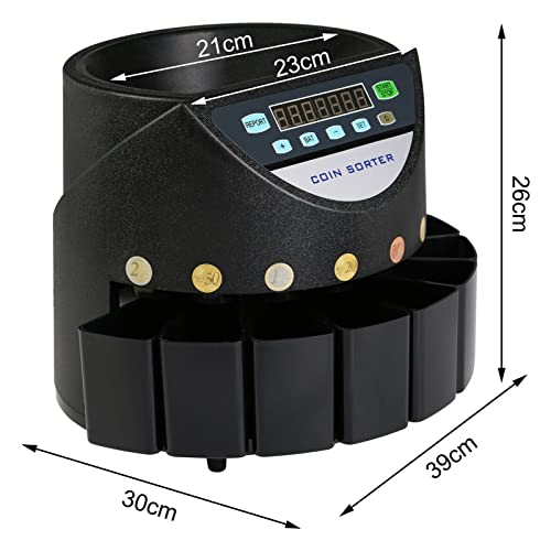 Mixed Denomination Money Counter Machine, Electronic Automatic Euro Coin Counter of 300 Pieces/Min Coin Sorter Counting Machine