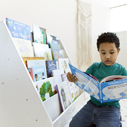 ECR4Kids 5-Shelf Wooden Book Display, Single-Sided Bookshelf, White Wash