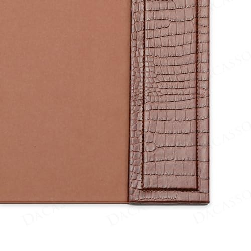 Dacasso 34” x 20” Brown Crocodile Embossed Luxury Leather Desk Pad w/Side Rails - Executive Desk Surface Protector - Blotter for Writing