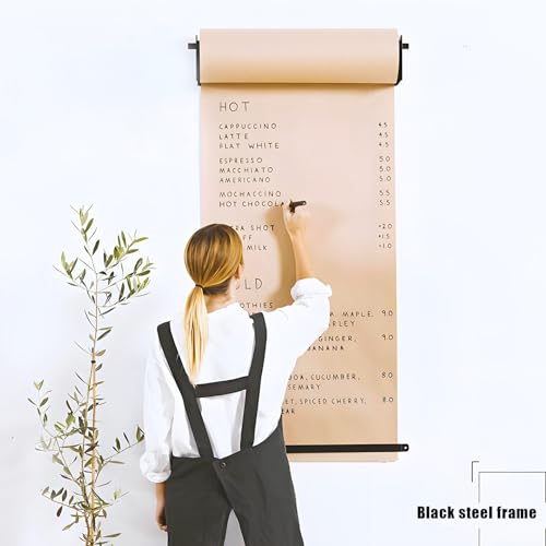 Wall Mounted Kraft Paper Dispenser & Cutter, Heavy Duty Brown Paper Roll Cutter Includes 24/36/48" Meter Long Kraft Papers Roll, Butcher Paper Dispenser for to-Do Lists Note Taking Artwork Black