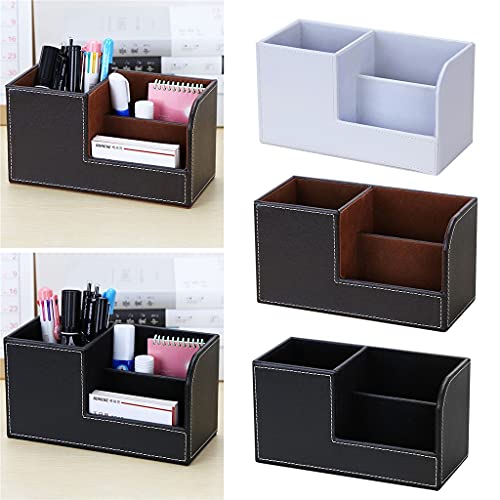 AFPSDLFJDLS PU Leather Desk Organizer Pencil Pen Holder Caddy Storage Box With 3 Compartments For Home Office School Supplies(D)