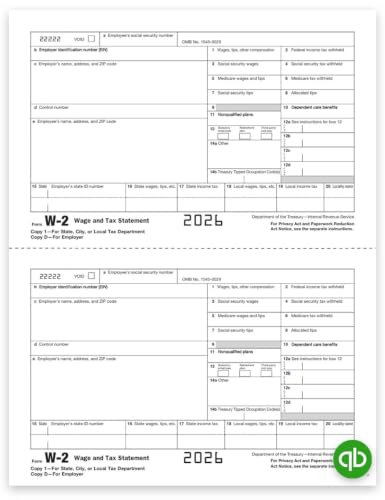 W2 Forms 2026 Tax Forms, 6 Part Laser Income Set and W-3 Transmittal - Pack for 50 Employees, Legal W2 Forms Pack Great for QuickBooks and Accounting Software