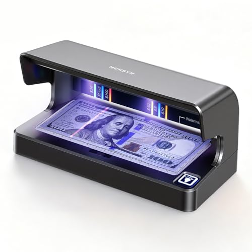 MUNBYN IMC26 Counterfeit Bill Checker, 1800LM Dual LED UV and White Light, One-Button Bill and Document Checker for Cashiers and Small Business, Auto On/Off, Checks All Currencies Bills IDs Cards