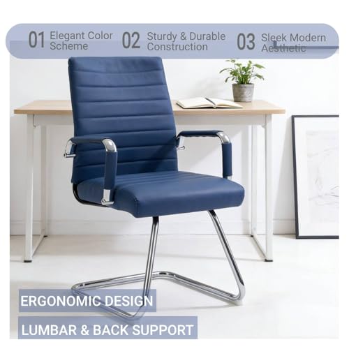 Whiterye Faux Leather Office Desk Chair No Wheels, Mid-Back, Blue