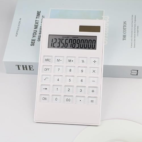 White Computer Solar 12 Bit Crystal Button Power Office Portable Calculator