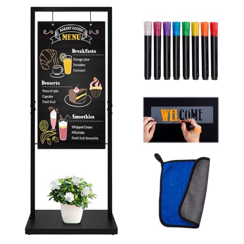 Large Chalkboard Signs with Stand, 47 x 20 Inch Heavy-Duty Double-Sided Windproof Chalkboard, Hanging Metal Easel Chalk Board with Base for Outdoor Business, Cafe, Wedding and Vendor