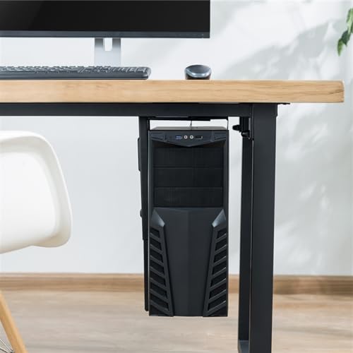 VHDY85KA Office Under Desk PC Holder Mount - Adjustable 360 Degrees Swivel CPU Tower Steel Bracket Adjustable Clamp-On Desk and Wall Installation PC Mount Accessories