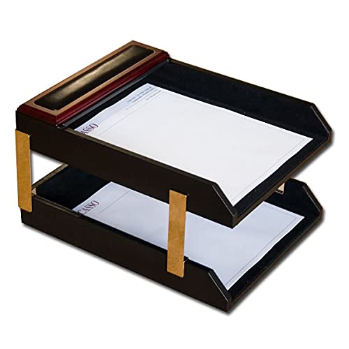 Dacasso Rosewood & Leather Double Letter Trays (A8020)