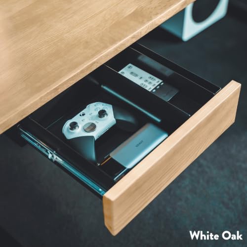 Desky Minimal Under Desk Drawer – Slim Pull-Out Metal Storage Organizer for Sit-Stand Desks, Smooth Glide, Space-Saving Design, Easy Mount, Light Oak Rubberwood & Grey Frame
