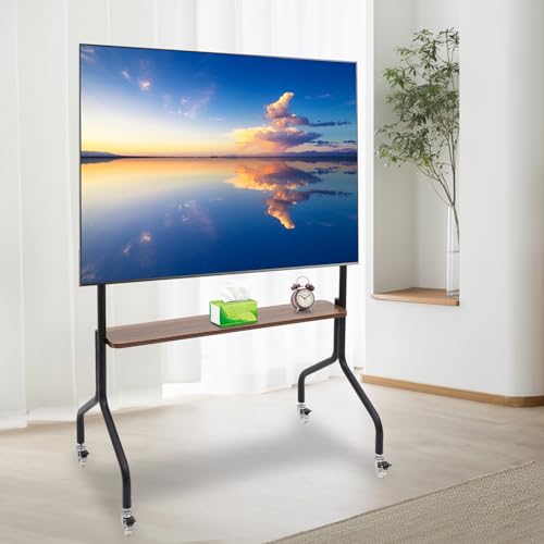 Rolling TV Stand for 32-75 Inch Flat Screen TVs, Portable Mobile TV Cart with Wheels, Easel Style Floor Stand for Business, Office, School & Home Use (Black)