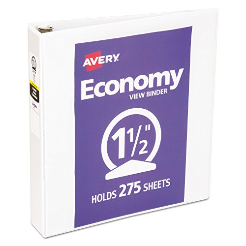 12 Avery Economy Vinyl Round Ring View 3-Ring Binders, 1-1/2 Capacity, White, EA - AVE05726