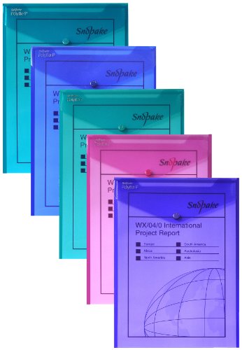 Snopake 13266 Polyfile P A4 Portrait Popper Wallet File with Press Stud - Electra Assorted Colours (Pack of 5)