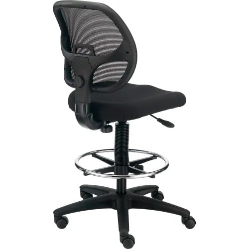 Adjustable Drafting Stool with Mesh Back – Ergonomic Office Drafting Chair with Footrest, Armrests & Height Adjustment (Black)