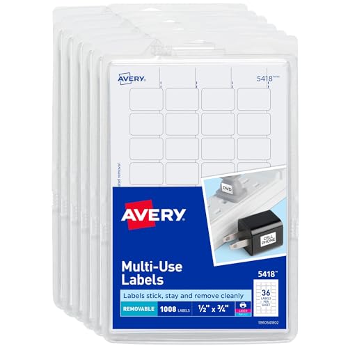 Avery® Removable Labels, 1/2" x 3/4", White, 6 Packs for 6,048 Total (45418)