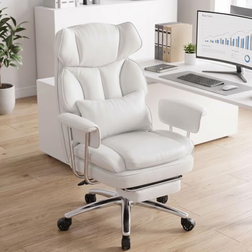 Big and Tall Executive Office Chair, Ergonomic Chair with Footrest, White