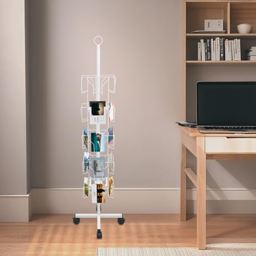 20 Pocket Greeting Card Display Stand, 6"x 8 6-Tier Rotating Greeting Card Rack Display Stand, Greeting Card Display Stand, Rotating Greeting Card Rack 360° Swivel Floor Holder for Stickers Leaflets (White)