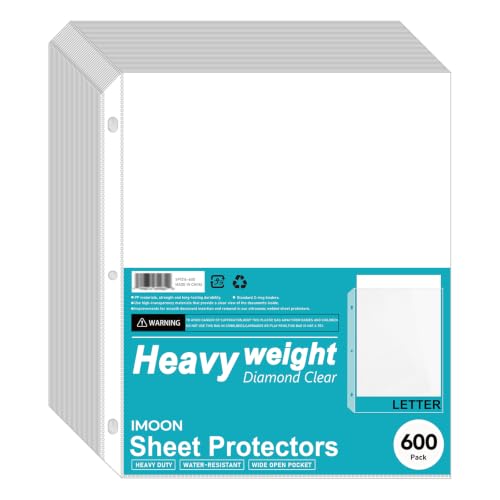 Heavyweight 3-Hole Letter Size Sheet Protectors - High Transparency Plastic Heavy Duty Sleeves for 3 Ring Binders, Archival Safe, Durable Page Protectors for Documents, 8.5x11 Inch (600 Pack)