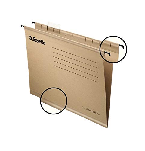 Esselte Classic – Pack of 50 Suspension File Reinforced with Transparent Plastic Visor – Natural