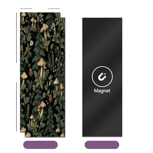 2 Pcs Locker Magnetic Wallpaper Mushroom Boho Black Mushrooms Pine Trees Fern Leaves Cones Wildflowers 12" x 36" Wall Magnetic Sticker Removable Locker Accessories Decor Easy Install for Office School