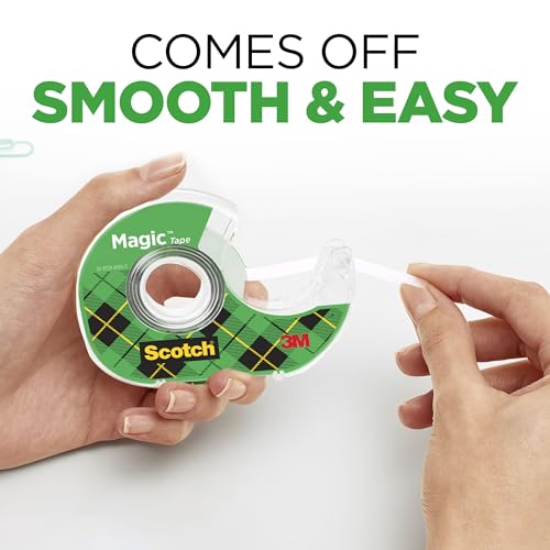Scotch Magic Tape, 12 Rolls (2 x 6-Packs) Each with Dispenser, Invisible Matte Finish, Permanent Adhesive, 3/4 in x 350 in per Roll, Ideal for Home, School and Office