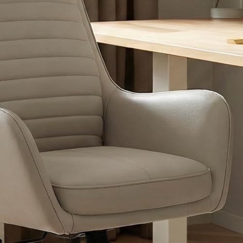 COLAMY Ellis High-Back Home Office Desk Chair, Leather Executive Chair with Integrated Armrests, Khaki