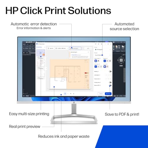 HP DesignJet T210 Large Format 24-inch Plotter Printer, for Easy CAD & Poster Prints (8AG32D)