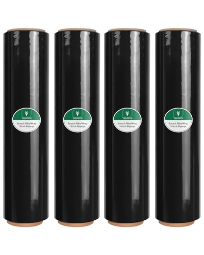 Black Stretch Wrap Film, Shrink Wrap 18in x 1500ft 4 Pack, Heavy Duty Privacy Pallet Wrap