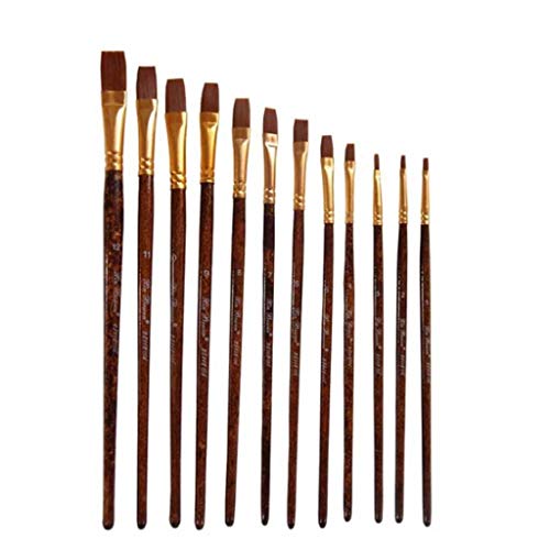 HBJWOV 12 pcs/Set Nylon Hair Watercolor Paint Brushes Different Shape Round Plain Tip Gouache Painting Brush Set Art Supplies(Flat)