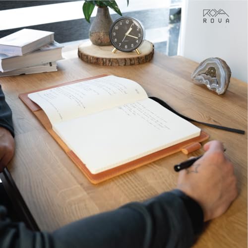 ROVA Full Grain Leather Notebook Journal Cover - Hand Crafted in the USA - Fits Moleskine XL (9.75" x 7.5") - Lay Flat Design with Pen Loop - Whiskey