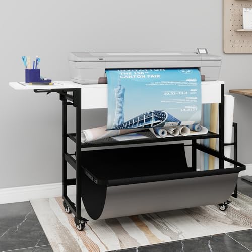 Natwind Wide Format Printer Stand,Plotter Table with Laptop Station,White