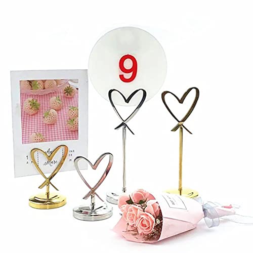 TXGJWRA 10Pcs Memo Holder,Table Numbers Holders for Weddings,Heart-Shaped Stainless Steel Photo Clip Holder Stand,Silver Various Sizes 3/6/9/12 Inches/9 Inches,3 Inches
