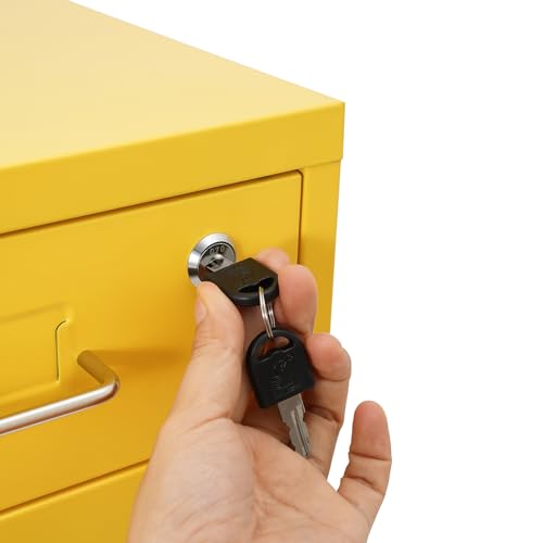 6‑Drawer Lockable Vertical Metal File Cabinet Wheeled Organizer, Yellow